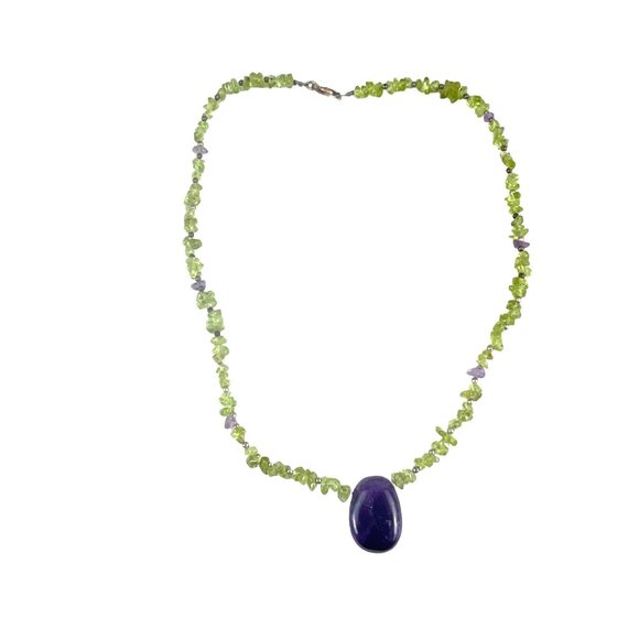 Peridot & Amethyst Necklace With Gemstone Pendant - Picture 6 of 10